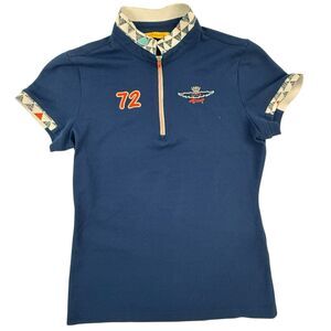 Louis Castel Golf Short Sleeve Zip Polo Shirt Women 90 XS Blue Paris 72